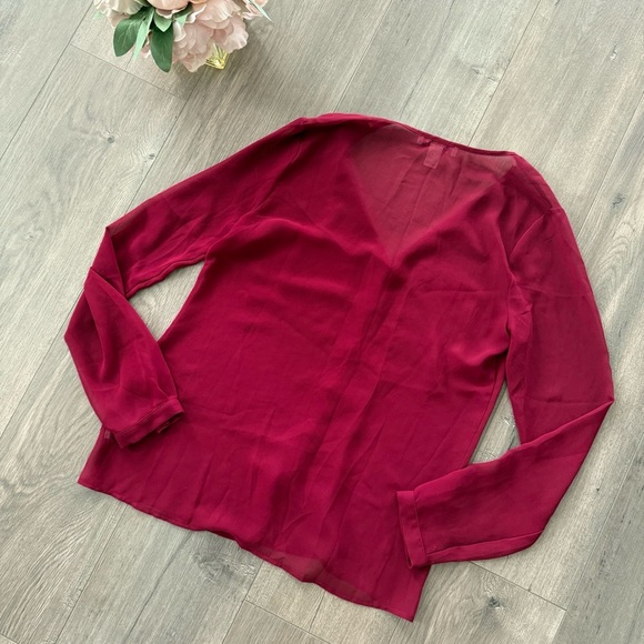 Forever 21 Maroon Sheer Button Down Blouse - Picture 3 of 4